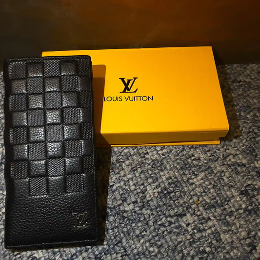 LV-Style Checkered Long Wallet
