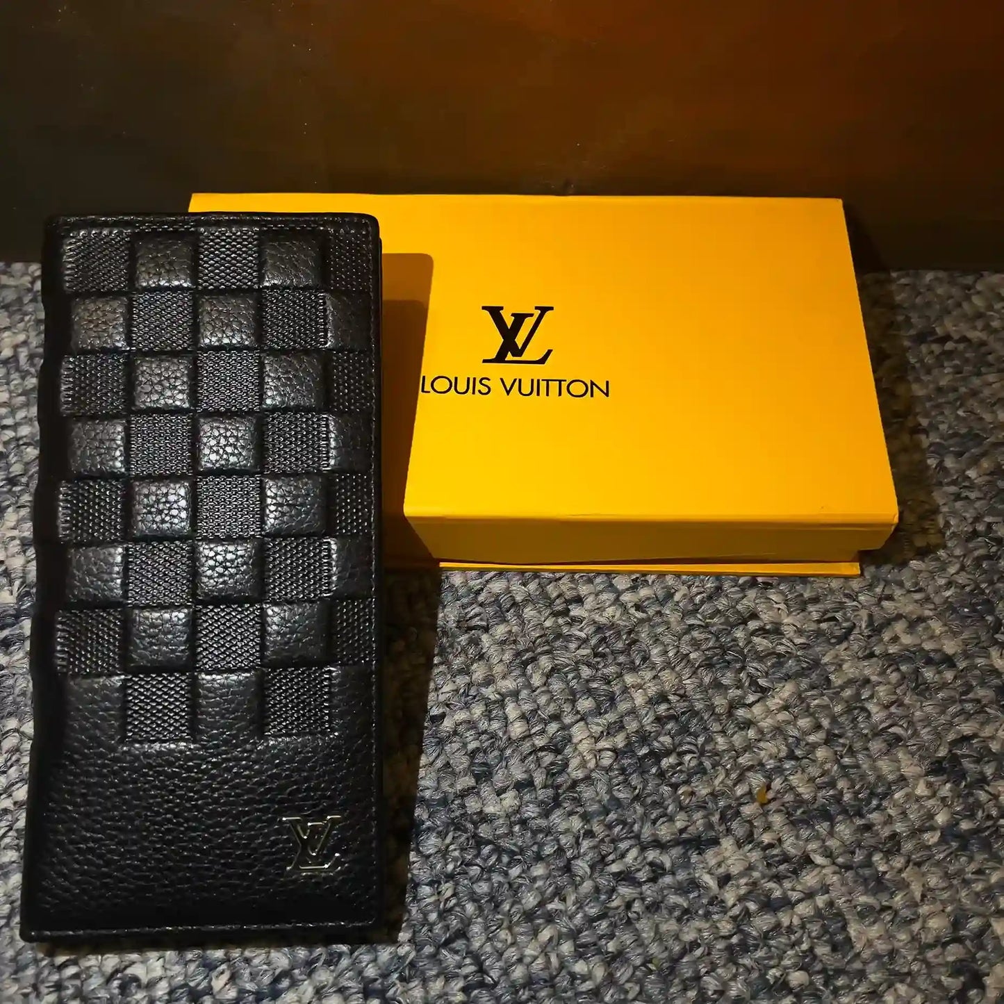 LV-Style Checkered Long Wallet